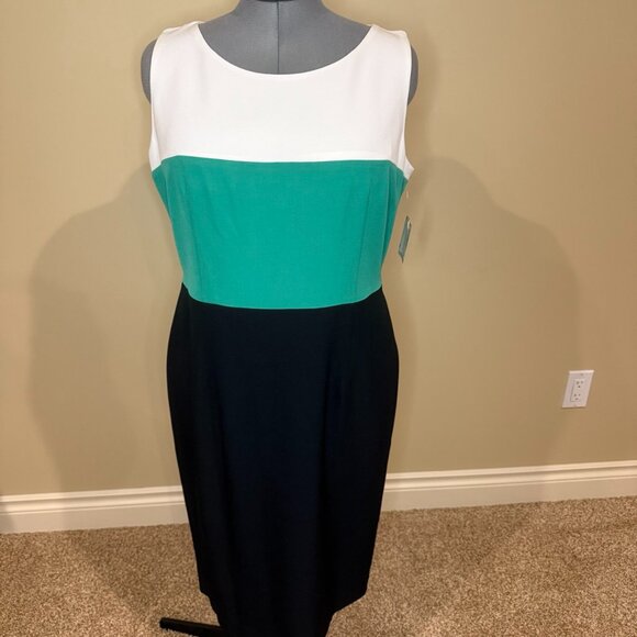Kasper Dress lined cream green blue sleeveless sheath dress Women's Size 12 - Picture 1 of 11